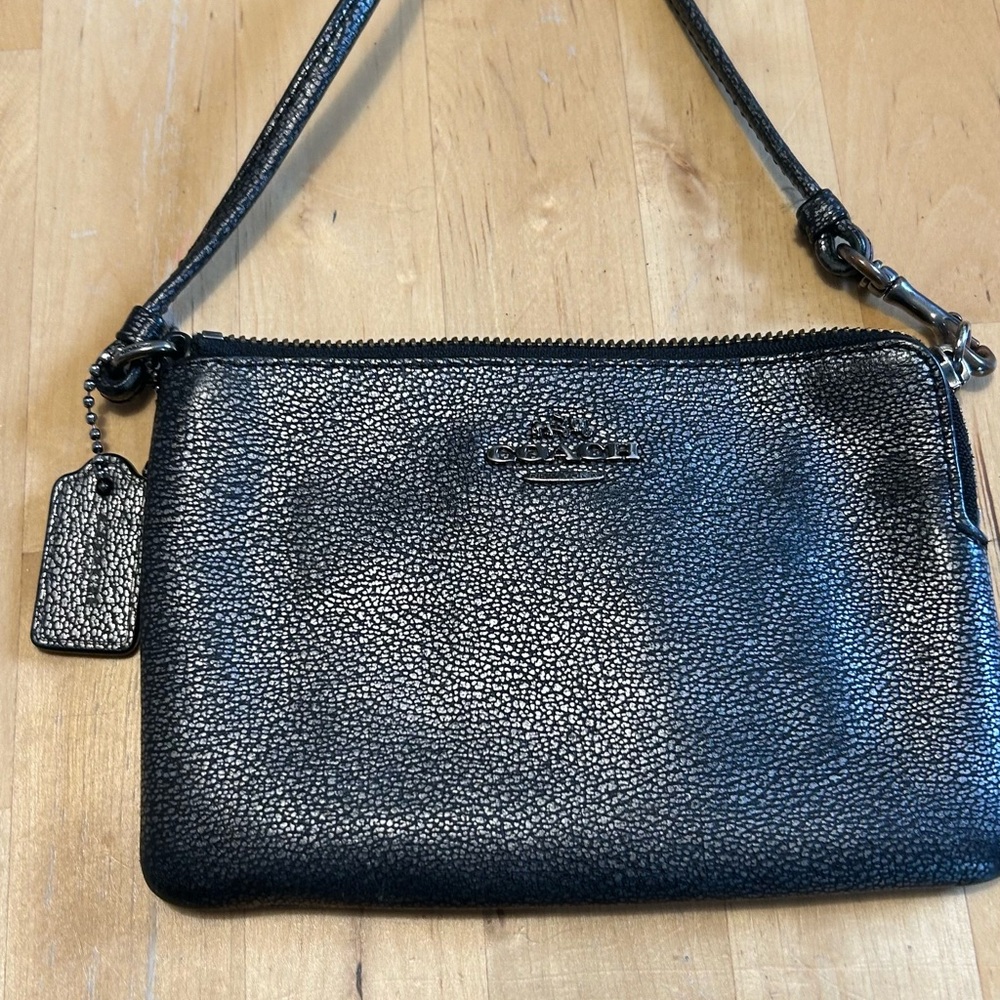 Coach silver grey leather Wristlet
